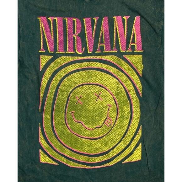 Nirvana Vintage Style Smile Back Short Sleeve Unisex T Shirt Crew Neck S Green - Picture 2 of 14